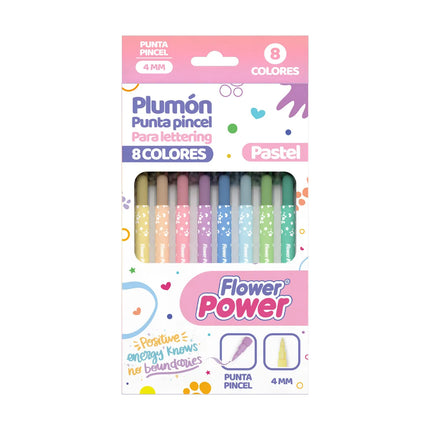 Plumón Punta Pincel + Punta Fina Lettering x8 | Colores