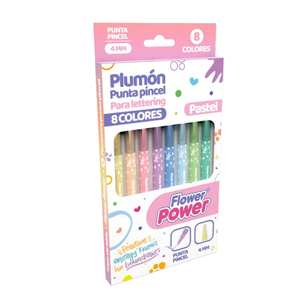Plumón Punta Pincel + Punta Fina Lettering x8 | Colores