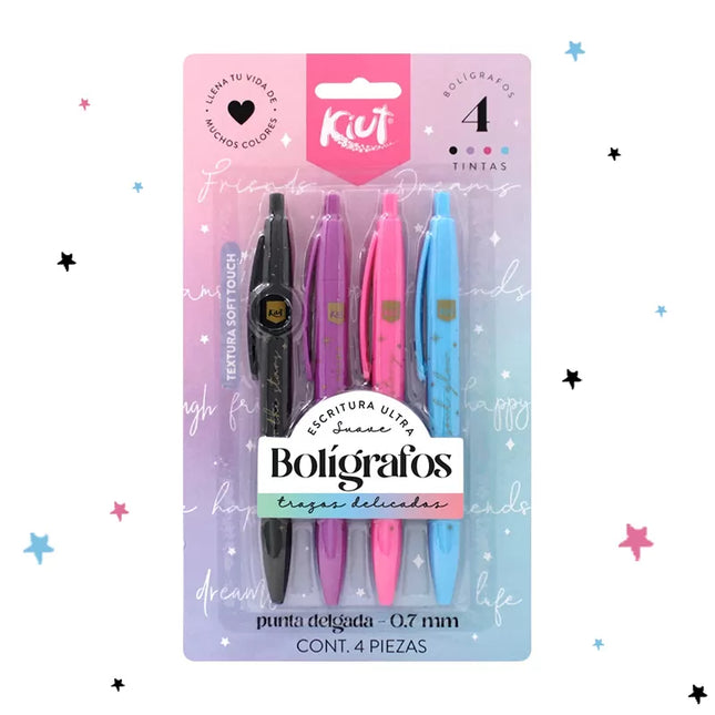 Lapiceros Kiut Colores x4 0.7 mm | Escritura Precisa