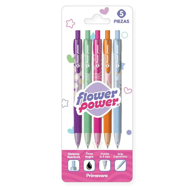 Bolígrafo Flower Power Glow Up x5 | Set de Bolígrafos