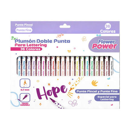 Plumón Doble Punta Flower Power x36 | Set de Colores