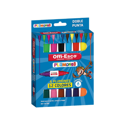 Plumones JUMBO lavables Doble punta x 6 Unds.