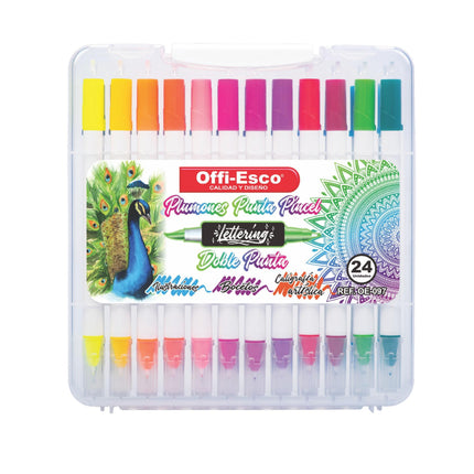 Plumones punta pincel Doble punta x 24 Unds.