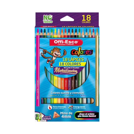 Colores Triangulares 18 Unds. Incluye 6 colores Metalizados