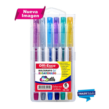 Bolígrafo gel escarchado 1.0 m x6 Und