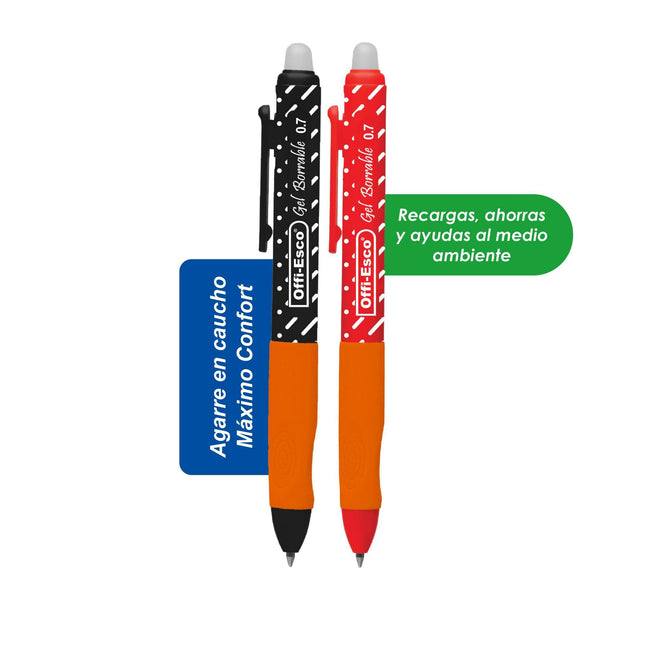 Bolígrafo gel borrable retráctil 0.7 m