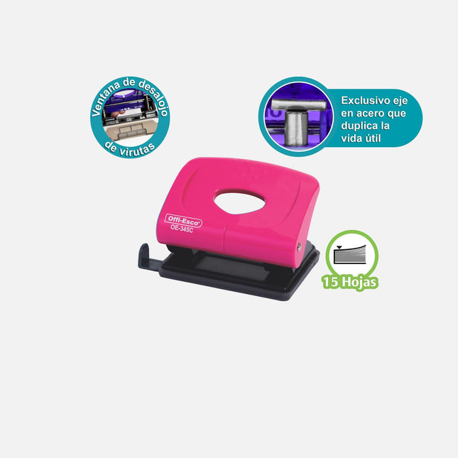 Perforadora 2 huecos mediana Plástica – metálica sólida colores candy