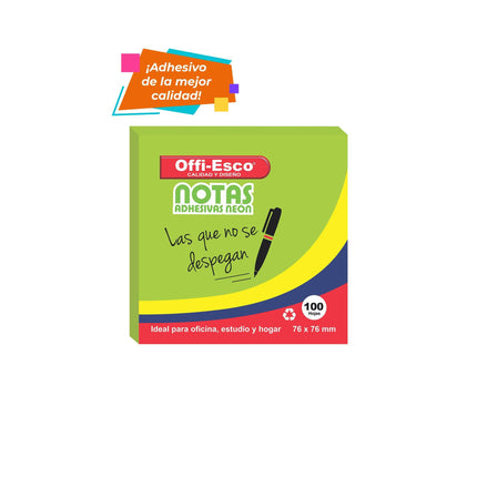 Notas adhesivas 76×76 mm Colores neón PQ x 100 hojas