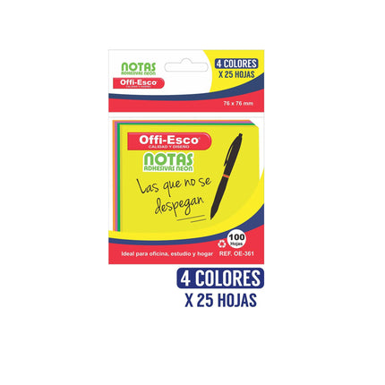 Notas adhesivas 76×100 mm Colores neón PQ x 100 hojas surtidas