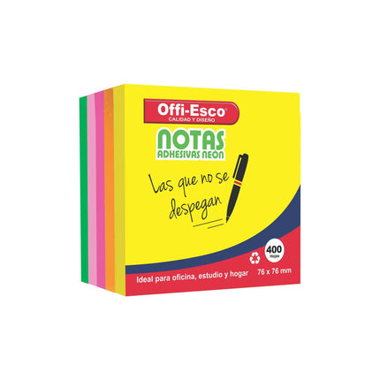 Notas adhesivas 76×76 mm Colores neón PQ x 400 hojas surtida