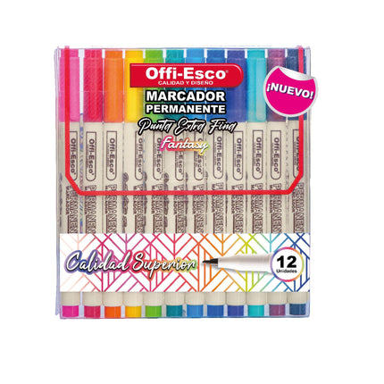 Marcador permanente punta extra-fina Estuche x 12