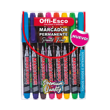 Marcador permanente punta fina Estuche X 8