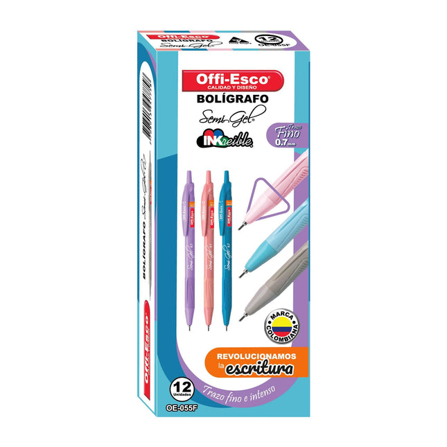 Bolígrafo semi gel 0.7 m retráctil Cuerpo pastel