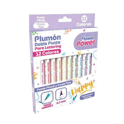 Plumón Doble Punta para Lettering x12 | Colores Vibrantes