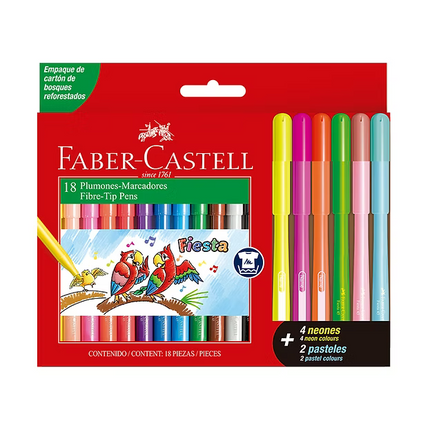 Plumones Fiesta Faber-Castell X18 | Colores Vibrantes