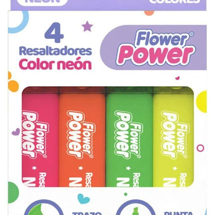 Resaltadores Neón x4 Flower Power | Colores Intensos