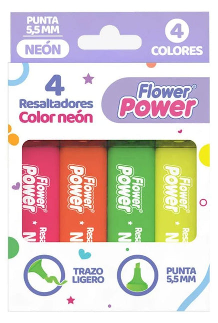 Resaltadores Neón x4 Flower Power | Colores Intensos