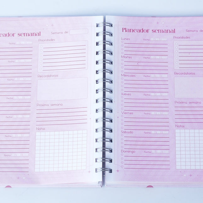Cuaderno Rosado con Hojas de Colores